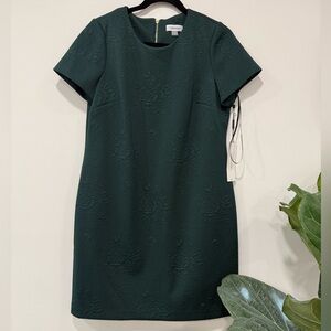 Calvin Klein Forest Green Textured Short Sleeve Mini Dress with Gold Accents